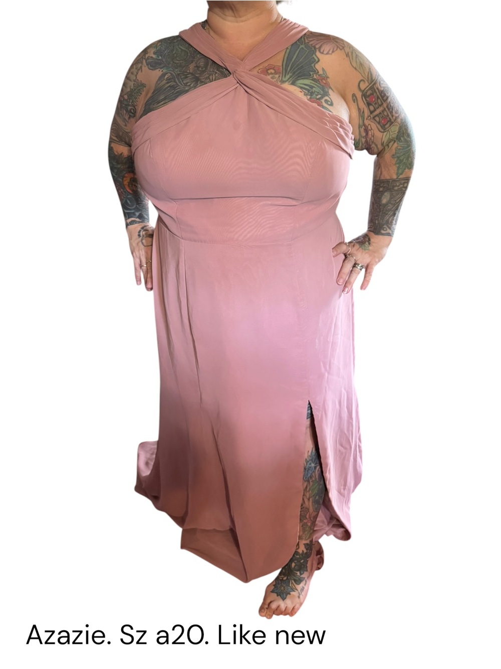 Azazie Dusty Rose  Cross-Neck Evening Gown